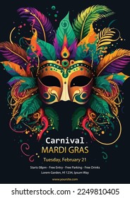 colorful Mardi gras carnival, vertical poster template.