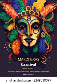 colorful Mardi gras flyer, vertical template.