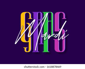 Colorful Mardi Gras Font on Purple Background.