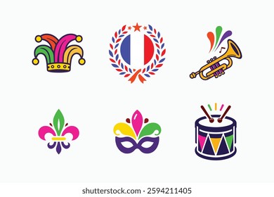 Colorful Mardi Gras Icons Set