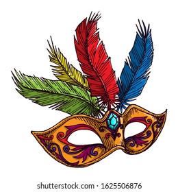 Colorful Mardi Gras Mask, Carnival Mask, Hand Drawn Illustration