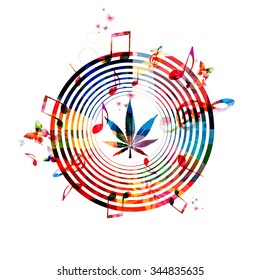 Colorful marijuana design with music notes