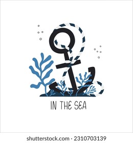 Colorful marine design with anchor. Unique t-shirt, cup or bag design, house poster, greeting card illustration. Vector card series.