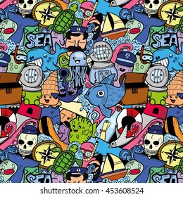 Colorful marine doodle pattern