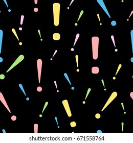 Colorful mark quatation seamless. Exlamation mark seamless pattern, isolated on white background. Vector illustration, easy to edit.