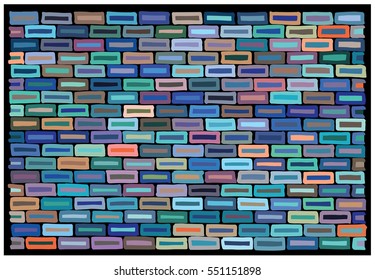 Colorful marker lines based brick wall pattern, on black base