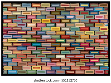 Colorful marker lines based brick wall pattern, on black base