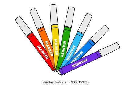 Colorful marker pen  for Children and School.  Kids vivid painting tools, 
various color palette. Office markers collection. Vector illustration
