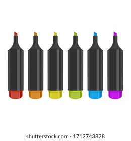 Colorful marker pen set on isolated background with clipping path. Vivid highlighter and blank space for your design or montage. Vector eps 10 format