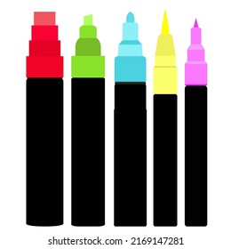 Colorful marker pen set on isolated background. marker pen Set of five color markers. Vector illustration.