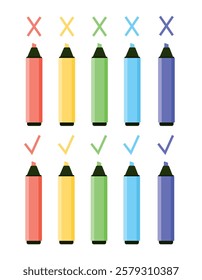 Colorful marker pens set. Highlighter pencil for school or kids