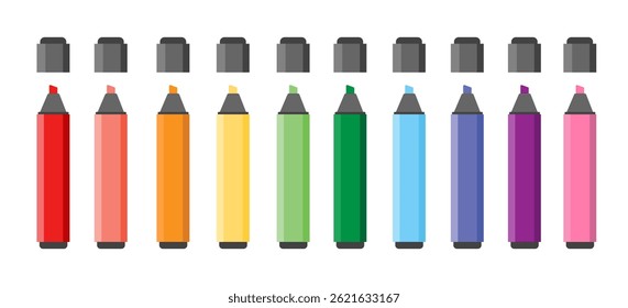 Colorful marker pens set. Highlighter pencil for school or kids	