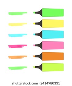 Colorful marker pens with transparent highlight elements set
