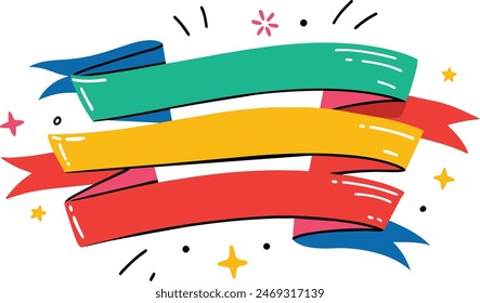 Colorful marker-drawn banners and highlight stripes. Stylish elements for design. Vector illustration image, perfect for adding vibrant accents to any project.