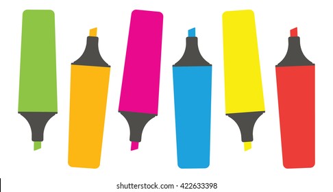 Colorful Markers. Set of markers on a light background. Six colored markers. Icons markers. Vector illustration.