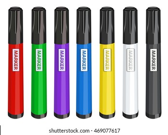 Colorful markers set vector illustration. Isolated on white markers set. Realistic markers set for design.