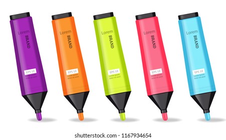 Colorful markers set Vector realistic. 3d detailed illustration