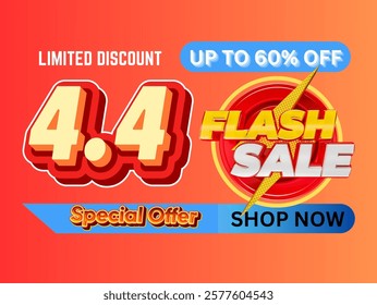 Colorful marketing banner for a flash sale event offering discounts up to 60%, emphasizing urgency and exclusivity with bold text and vibrant graphic elements, ideal for attracting customer attention 