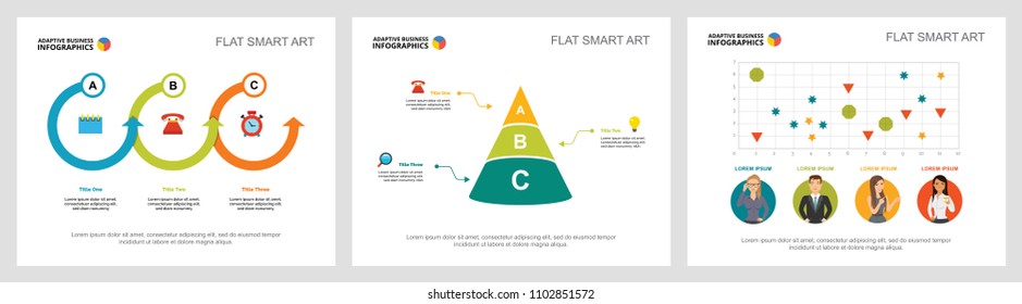 Colorful marketing or consulting concept infographic charts set. Business design elements for presentation slide templates. Can be used for annual report, advertising, flyer layout and banner design.