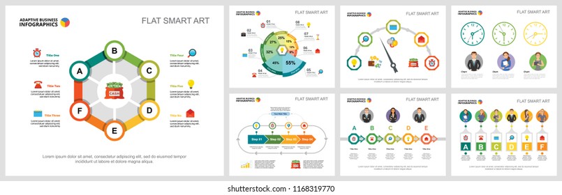 Colorful marketing or consulting concept infographic charts set. Business design elements for presentation slide templates. Can be used for annual report, advertising, flyer layout and banner design.