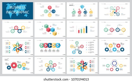 Colorful marketing or finance concept infographic charts set. Business design elements for presentation slide templates. Can be used for financial report, workflow layout and brochure design.