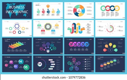 Colorful marketing or finance concept infographic charts set. Business design elements for presentation slide templates. Can be used for financial report, workflow layout and brochure design.