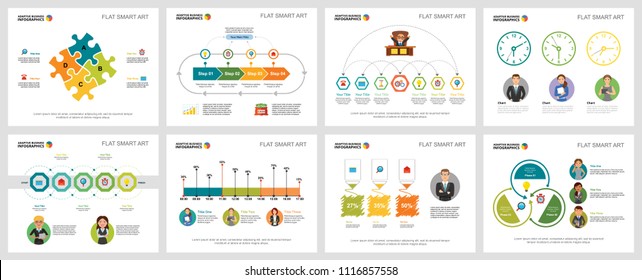 Colorful marketing or management concept infographic charts set. Business design elements for presentation slide templates. Can be used for financial report, workflow layout and brochure design.