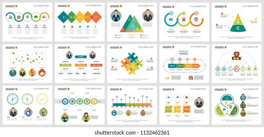 Colorful marketing or management concept infographic charts set. Business design elements for presentation slide templates. Can be used for financial report, workflow layout and brochure design.