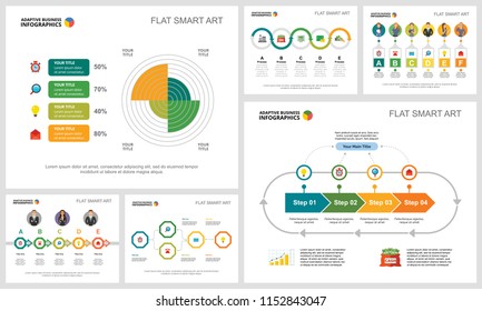 Colorful marketing or management concept infographic charts set. Business design elements for presentation slide templates. For corporate report, advertising, leaflet layout and poster design.