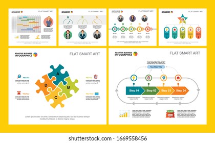 Colorful marketing or management concept infographic charts set. Business design elements for presentation slide templates. For corporate report, advertising, leaflet layout and poster design.