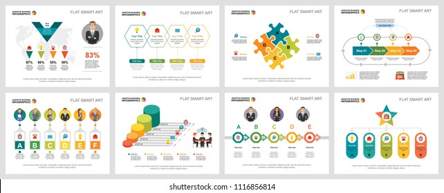 Colorful marketing or planning concept infographic charts set. Business design elements for presentation slide templates. For corporate report, advertising, leaflet layout and poster design.