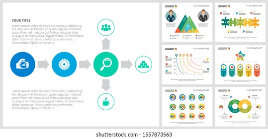 Colorful marketing and planning concept infographic charts set. Business design elements for presentation slide templates. Can be used for financial report, workflow layout and brochure design.