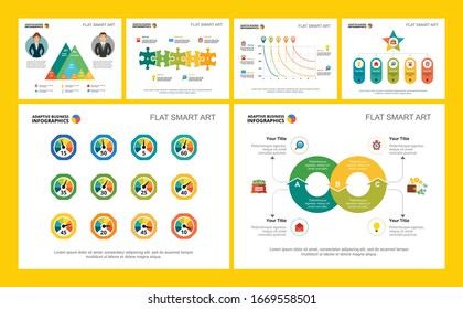 Colorful marketing and planning concept infographic charts set. Business design elements for presentation slide templates. Can be used for financial report, workflow layout and brochure design.