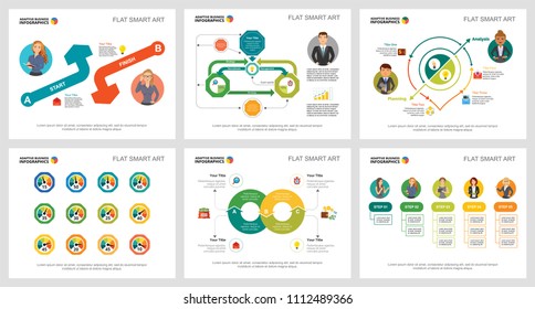 Colorful marketing or training concept infographic charts set. Business design elements for presentation slide templates. Can be used for financial report, workflow layout and brochure design.