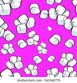 Colorful marshmallow pattern with white tasty sweet elements on purple background vector illustration
