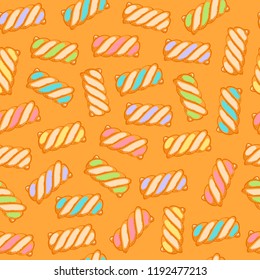 Colorful marshmallow twists seamless pattern background vector illustration. Hand drawn doodle sketch.