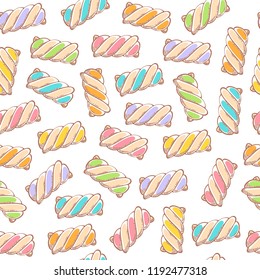 Colorful marshmallow twists seamless pattern background vector illustration. Hand drawn doodle sketch.