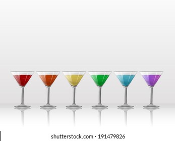 Colorful martini cocktail drinks in glasses 