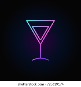 Colorful martini glass vector icon - minimal outline symbol or design element on dark background