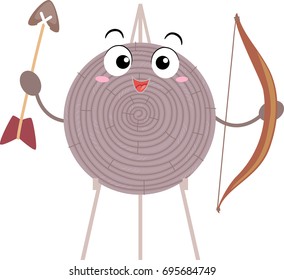 Colorful Mascot Illustration Featuring an Archery Target Holding a Bow and Arrow