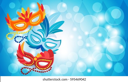 Colorful Mask Brazil Carnival Rio Holiday Party Celebration Flat Vector Illustration