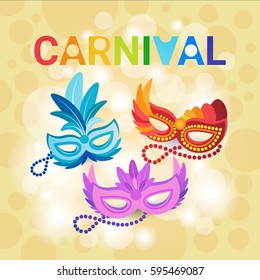 Colorful Mask Brazil Carnival Rio Holiday Party Celebration Flat Vector Illustration