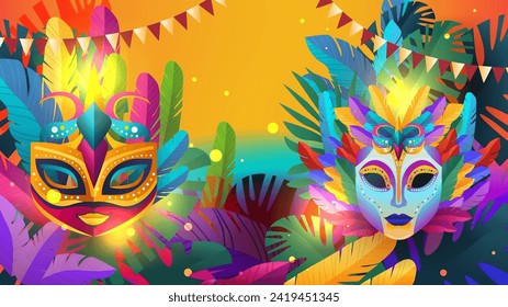 colorful masks brazilian festival carnival holiday celebration greeting invitation postcard culture and tradition carnival party concept