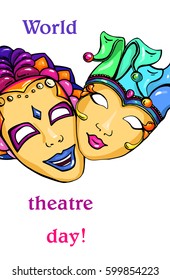 Colorful masks on the world day of the theater, as well as masquerade holidays