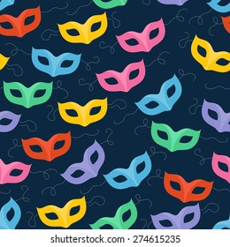 Colorful masquerade carnival masks seamless pattern. Party background.