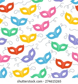 Colorful masquerade carnival masks seamless pattern. Party background.