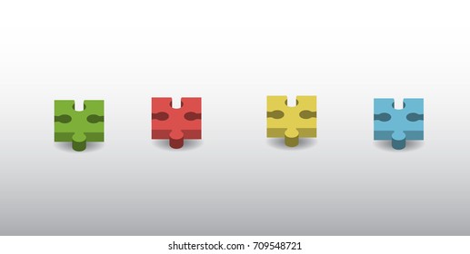Colorful Material Design  3D Puzzles Pieces. Puzzle elements
