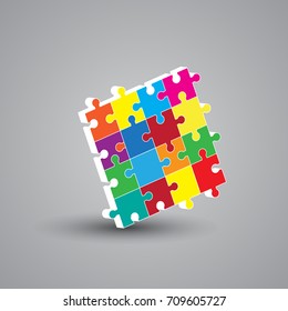 Colorful Material Design 3D Puzzles Pieces. Puzzle elements