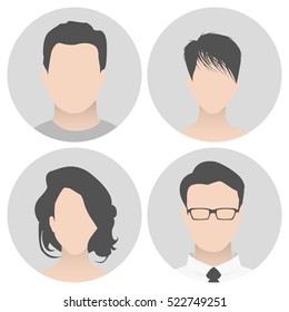 Colorful material vector people avatar (man and woman) in circle. People with a beautiful hairstyle