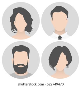 Colorful Material Vector People Avatar (man And Woman) In Circle. People With A Beautiful Hairstyle